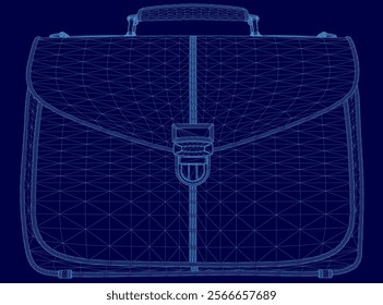 Blue image of a briefcase. The briefcase is made of a shiny material and has a black handle. The image is of a high quality