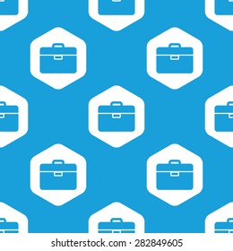 Blue image of briefcase in white hexagon, repeated on blue