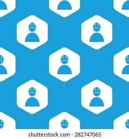 Blue image of builder in helmet in white hexagon, repeated on blue