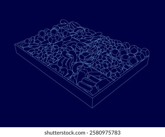 A blue image of a bunch of nuts different shapes and sizes. The nuts are all different and appear to be scattered around the image