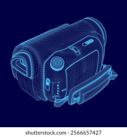 Blue image of a camera with a blue background. The camera is shown in a 3D style, with a blue color scheme. The camera is designed to be a high-quality, professional-grade device