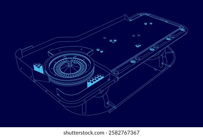 A blue image of a casino table with a blue background.