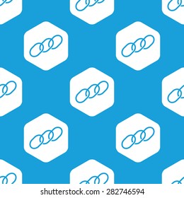 Blue image of chain in white hexagon, repeated on blue