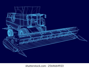 Blue image of a combine harvester. The image is of a grain harvester with a blue color scheme