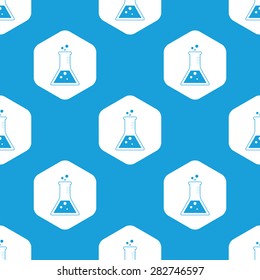 Blue image of conical flask in white hexagon, repeated on blue