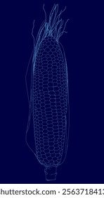 Blue image of a corn stalk with a blue stem. The image is a digital of a corn stalk