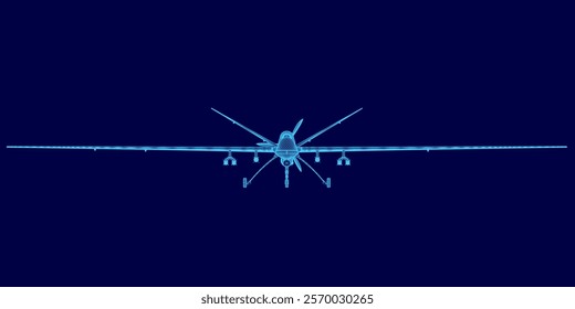 Blue image of a drone. The image is blurry and pixelated, giving it a futuristic and technological feel