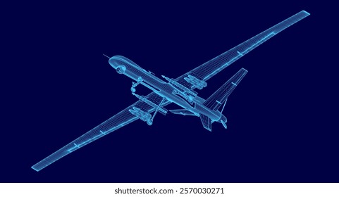 Blue image of a drone. The image is blurry and pixelated, giving it a futuristic and technological feel