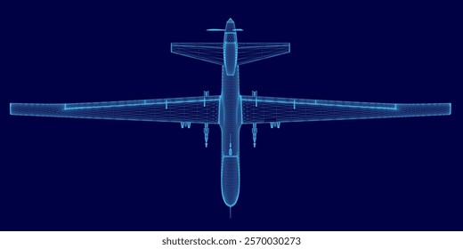 Blue image of a drone. The image is blurry and pixelated, giving it a futuristic and technological feel