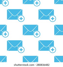 Blue image of envelope with plus, repeated on white background