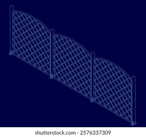 Blue image of a fence with a diamond pattern. The fence is three-sided and has a diamond pattern