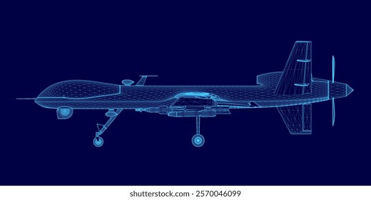 Blue image of a fighter jet. The jet is shown in a stylized way, with the wings and tail section of the plane being the most prominent features. The image has a futuristic and sleek look