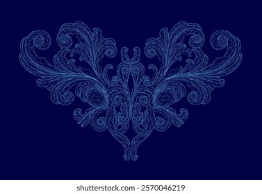 Blue image of a flower with a heart shape. The flower is made up of many small dots, giving it a very intricate and detailed appearance. The image has a calming and peaceful mood