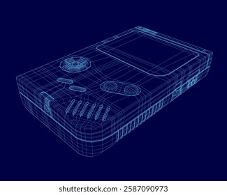 A blue image of a Game console. The image is a stylized drawing of the Game controller, with the blue colors giving it a futuristic look