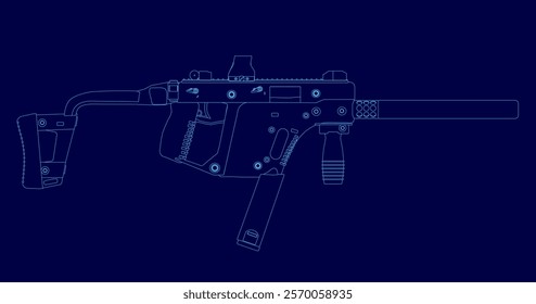 Blue image of a gun with a blue background. The gun is in the middle of the image and is surrounded by a blue border