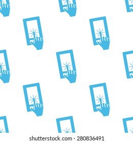 Blue image of hand touching phone screen, repeated on white background