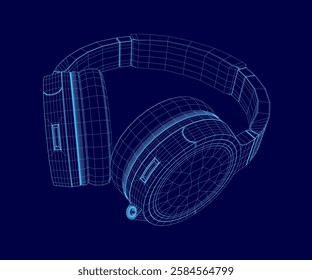 A blue image of a headphones. The headphones are shown in a 3D format, with a focus on the ear cups. The headphones are designed to be sleek and modern, with a minimalist look