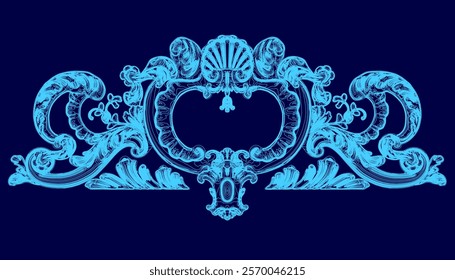 Blue image of a heart with a blue border. The heart is surrounded by a blue design, giving it a delicate and elegant appearance