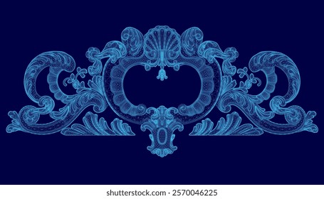 Blue image of a heart with a blue border. The heart is surrounded by a blue design, giving it a delicate and elegant appearance