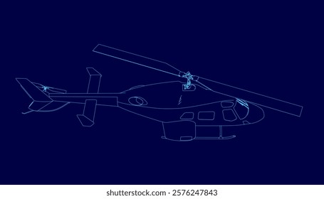 Blue image of a helicopter. The image is a stylized drawing of a helicopter, with the wings and tail of the helicopter being the only recognizable parts