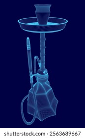 Blue image of a hookah with a blue background. The hookah is shown in a stylized way, with a blue and white color scheme. Scene is calm and relaxing