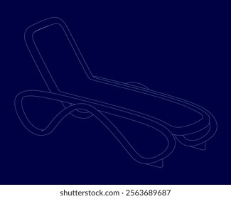 Blue image of a lounge chair with a blue background. The chair is shown in a stylized way, with a lot of detail and a sense of depth. Scene is calm and relaxing