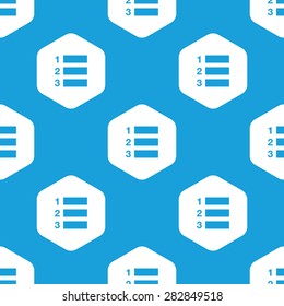 Blue image of numbered list in white hexagon, repeated on blue