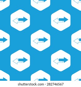 Blue image of opposite arrows in white hexagon, repeated on blue