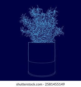 A blue image of a plant in a blue pot. The plant is surrounded by a blue background