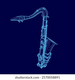 Blue image of a saxophone. The image is in a blue