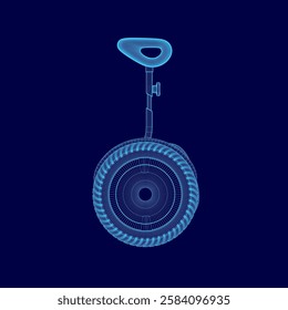 A blue image of a scooter. The image is in blue and is stylized