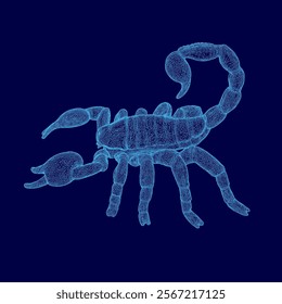 Blue image of a scorpion. The image is a drawing of a scorpion