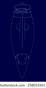 Blue image of a ship with a blue background. The ship is shown in a stylized way, with a blue color scheme. The image has a futuristic and artistic feel to it