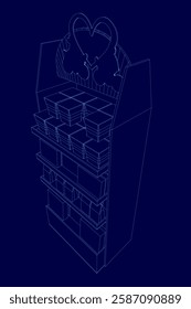A blue image of a Showcase. Vector illustration