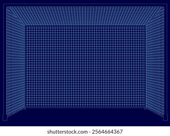 Blue image of a soccer field with a blue background. The field is empty and the blue lines are the only visible elements