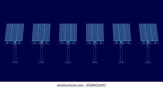 Blue image of solar panels. The image is a computer generated drawing of a solar panel field