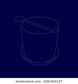 A blue image of a spoon in a cup. The spoon is in the middle of the cup and is the only object in the image