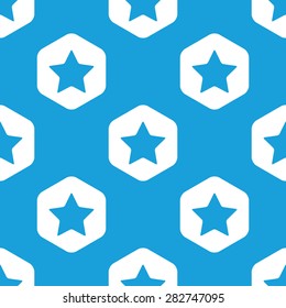 Blue image of star in white hexagon, repeated on blue