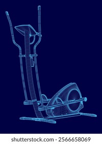 Blue image of a stationary bike. The bike is a cross trainer, which means it has two pedals and a handlebar. The bike is designed to be used for both indoor and outdoor exercise