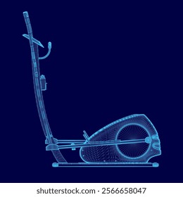 Blue image of a stationary bike. The bike is shown in a 3D, with the pedals and handlebars clearly visible