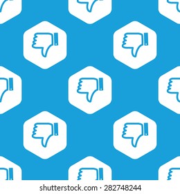 Blue image of thumbs down symbol in white hexagon, repeated on blue