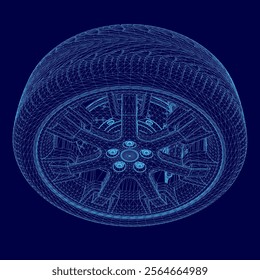 Blue image of a tire with a blue background. The tire is shown in a 3D, giving it a futuristic and modern appearance