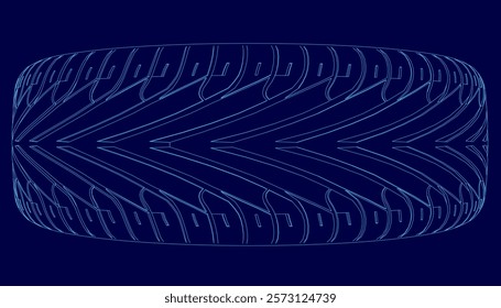 Blue image of a tire with a lot of dots. The image is abstract and has a futuristic feel to it