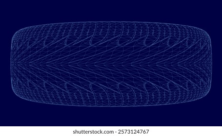 Blue image of a tire with a lot of dots. The image is abstract and has a futuristic feel to it