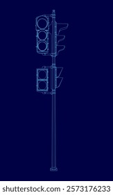 Blue image of a traffic light. The image has a futuristic feel to it