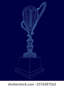 Blue image of a trophy with a blue background. The trophy is tall and has a blue base