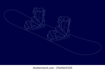 Blue image of two snowboarders with their feet on the board. The image is a digital drawing of the snowboarders