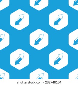 Blue image of two tilted opposite arrows in white hexagon, repeated on blue