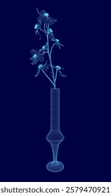 Blue image of a vase with a flower in it. The vase is tall and slender, and the flower is small and delicate. The image has a calming and serene mood, as the flower