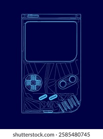 A blue image of a video game controller. The controller is shown in a stylized way, with the buttons and other features highlighted. Concept of nostalgia and excitement